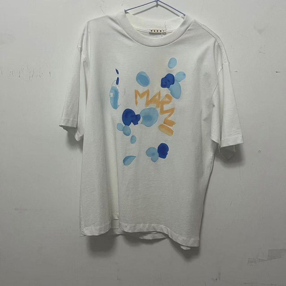White Marni Teardrop Logo Printed Cotton T-Shirt
